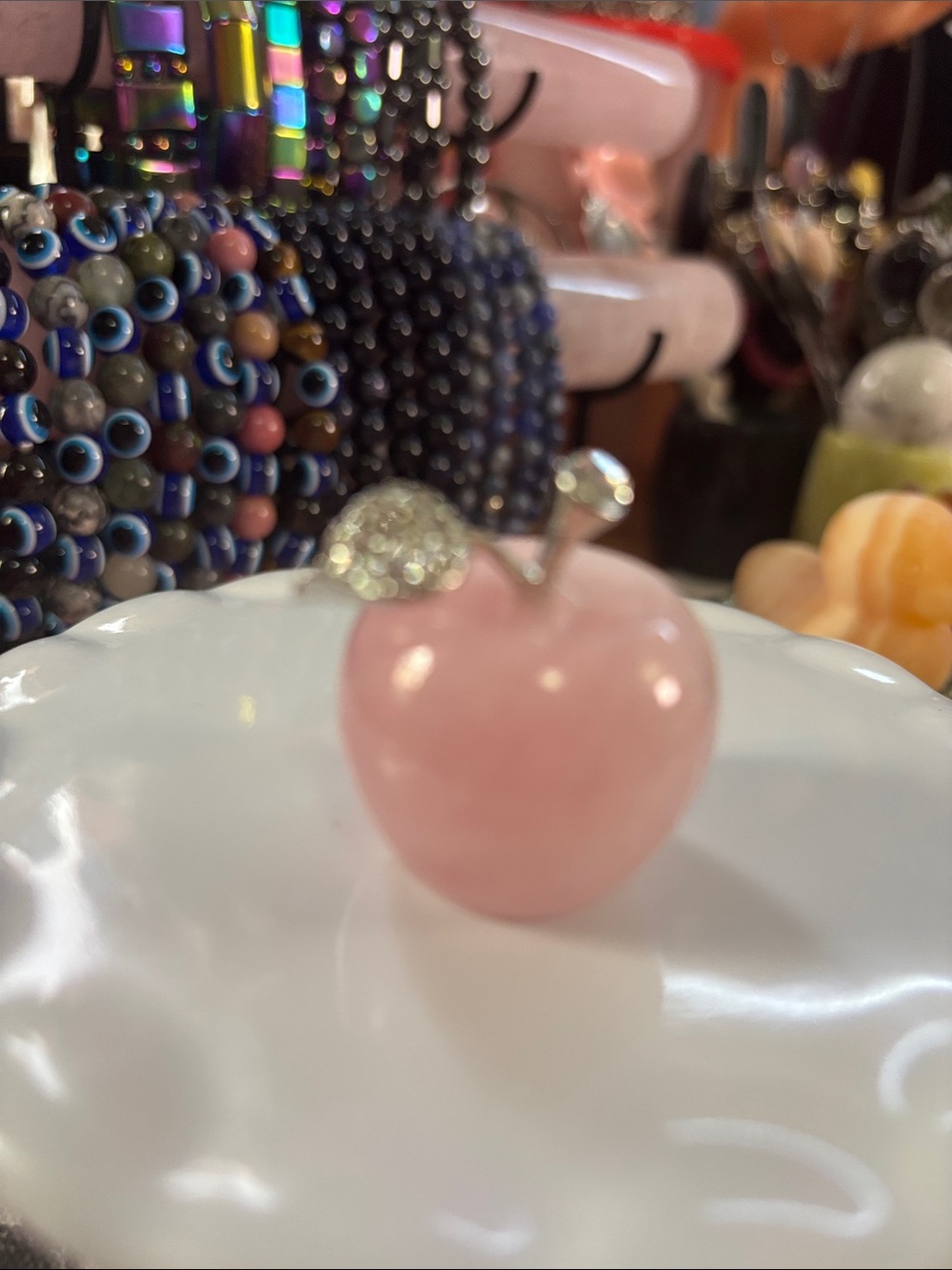 Rose Quartz Decorative Apple with Sparkle Stem 30mm